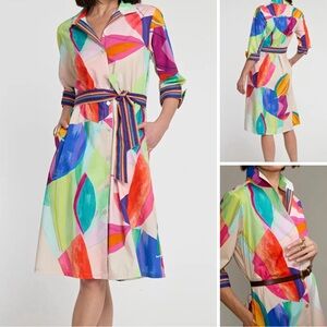 Hinson Wu Charlie 3/4 Sleeve Multi Abstract Leaf Print Button Down Dress Medium